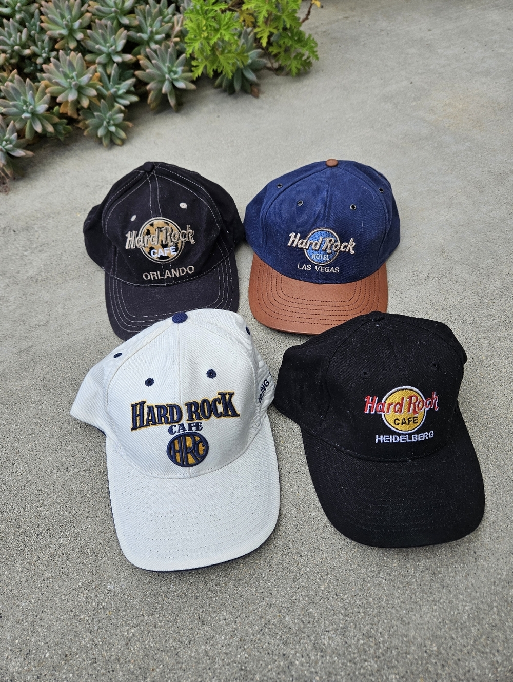 HARD ROCK CAFE HAT COLLECTION SET OF 4 LAS VEGAS, HONG KONG, ORLANDO, HEIDELBERG